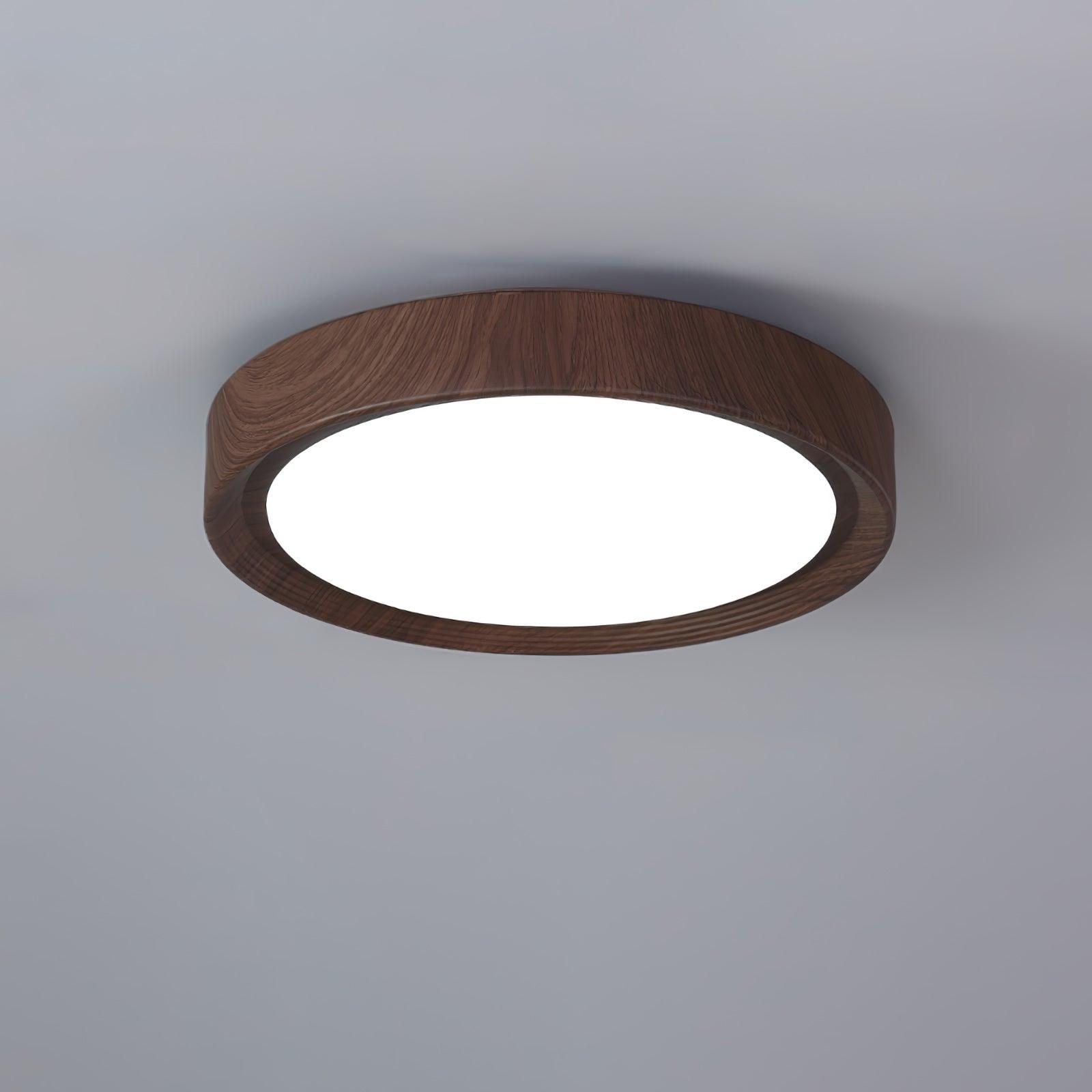 Round Flush Mount Nordic Wood Grain Ceiling Light With Acrylic Shade